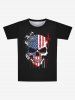 T-shirt Imprimé Drapeau Américain Crânien Style Gothique pour Homme - Noir L