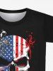 T-shirt Imprimé Drapeau Américain Crânien Style Gothique pour Homme - Noir 4XL