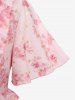 Haut Texturé Feuilles Debout Fleur Imprimé avec Quatre Poches en U - Rose clair 4X | US 26-28