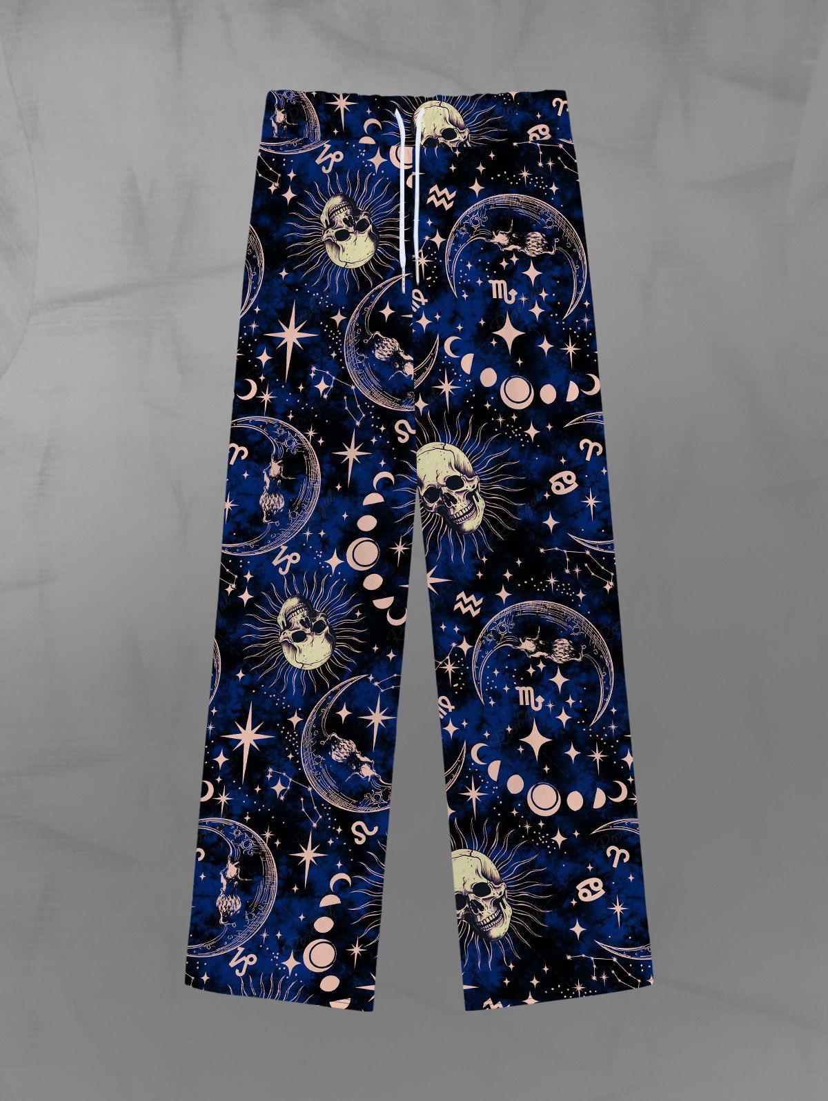 Chic Gothic Galaxy Skulls Sun Moon Star Print Drawstring Wide Leg Sweatpants For Men  