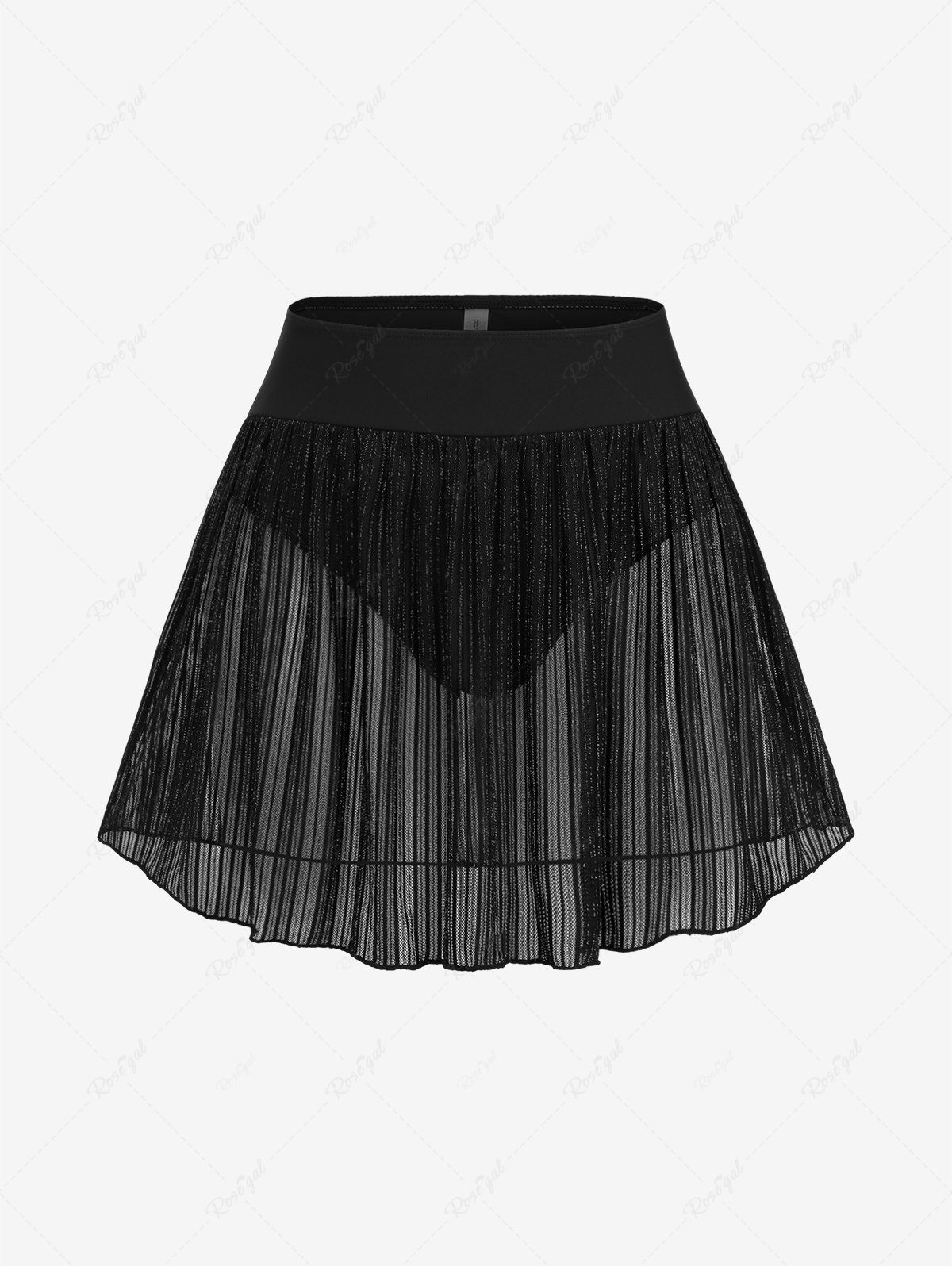 Shop Plus Size Glitter Silver Line Sheer Mesh Skirted Swim Bottom  