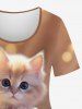 T-shirt Robe 3D Chat Imprimé de Grande Taille à Paillettes - café S
