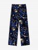 Gothic Galaxy Skulls Sun Moon Star Print Drawstring Wide Leg Sweatpants For Men -  