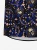Chemise Boutonnée Gothique Etoile Lune Soleil Galaxie Imprimés pour Homme - Noir L