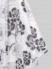 Plus Size Flowers Print Lace Hollow Out Heart Buckle Ruched 2 In 1 Top -  