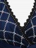 Haut Superposé Tordu à Carreaux Brodé à Ourlet en Dentelle de Grande Taille - Bleu profond 4X | US 26-28