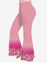 Pantalon Evasé Peinture Ombrée Imprimé Grande Taille à Paillettes - Rose clair L