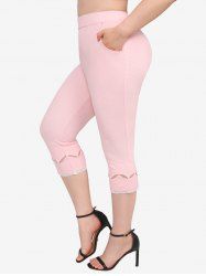 Plus Size Hollow Out Lace Trim Textured Embossed Pockets Capri Leggings -  