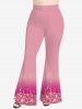Pantalon Evasé Peinture Ombrée Imprimé Grande Taille à Paillettes - Rose clair L