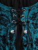 Gothic Bell Sleeves Cross Floral Mesh Flocking Lace Up Ruched Ruffles 2 in 1 Long Sleeves Top -  