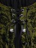 Gothic Bell Sleeves Cross Floral Mesh Flocking Lace Up Ruched Ruffles 2 in 1 Long Sleeves Top -  