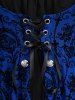 Gothic Bell Sleeves Cross Floral Mesh Flocking Lace Up Ruched Ruffles 2 in 1 Long Sleeves Top -  
