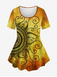 Plus Size Ombre Colorblock Paisley Sunflower Graphic Print T-shirt -  