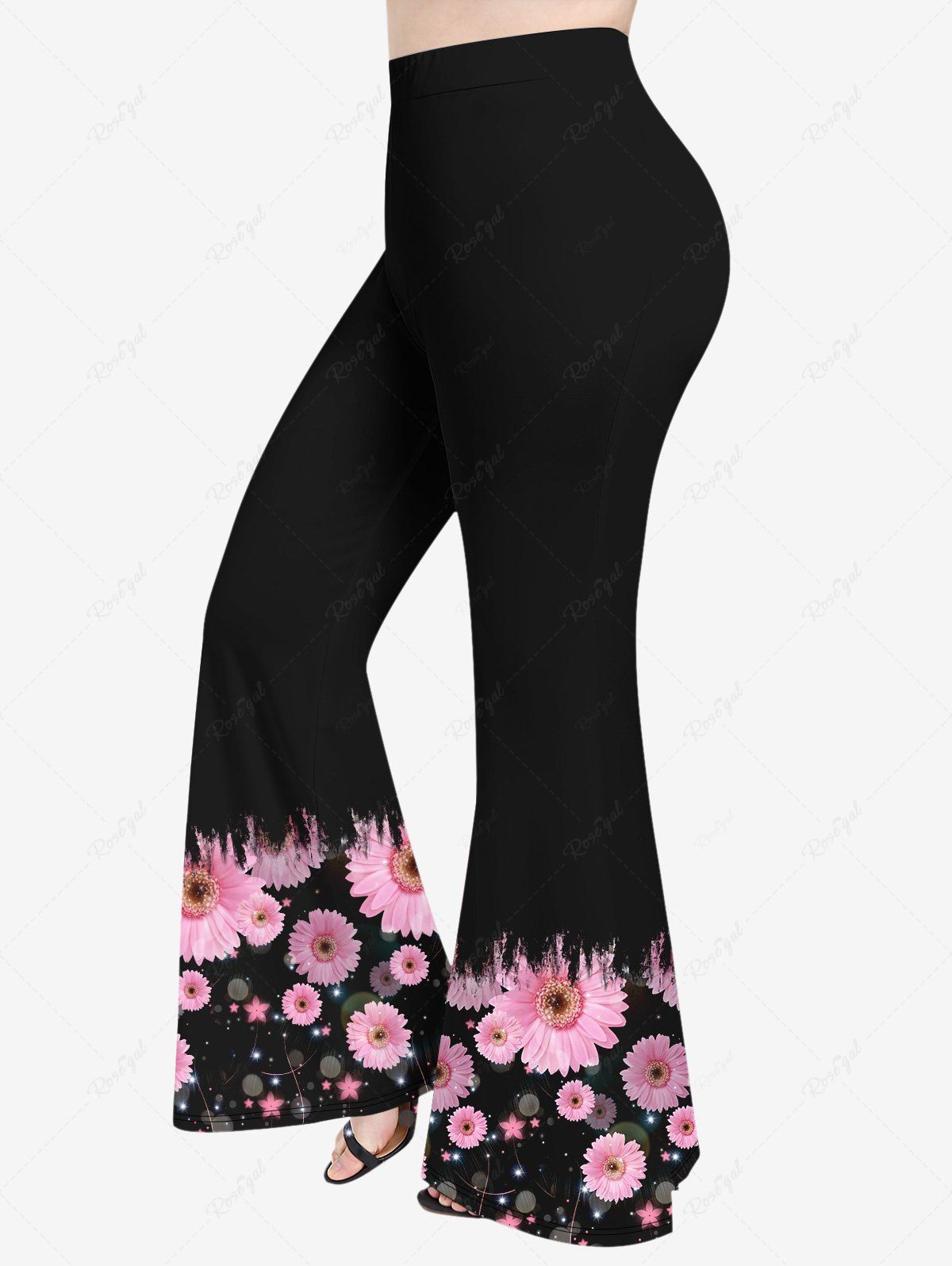 Shop Plus Size Flower Glitter Star Moon Galaxy Print Pull On Flare Pants  