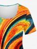 Oil Painting Stripes Colorblock Swirls Printed T-shirt and Leggings Plus Size Matching Set -  