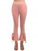 Solid Color Ruffle Hem Bowknot Tie Elastic Waist Pockets Capri Pants -  