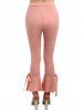 Solid Color Ruffle Hem Bowknot Tie Elastic Waist Pockets Capri Pants -  