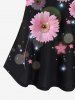 Plus Size Sunflower Glitter Star Moon Galaxy Print Cold Shoulder Cami T-shirt -  