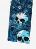 Pantalon de Survêtement Gothique en Blocs de Couleurs Rose Feuille Imprimés à Jambe Large à Cordon pour Homme - Bleu L