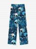 Pantalon de Survêtement Gothique en Blocs de Couleurs Rose Feuille Imprimés à Jambe Large à Cordon pour Homme - Bleu 8XL