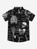Gothic Turn-down Collar Skull Skeleton Structure Galaxy Letters Print Buttons Pocket Shirt For Men -  