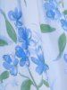 Haut Ombré Fleur Feuille Imprimée Epaule Dénudée Grande Taille à Manches Bouffantes à Paillettes à Volants - Bleu 3X | US 22-24