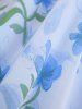 Haut Ombré Fleur Feuille Imprimée Epaule Dénudée Grande Taille à Manches Bouffantes à Paillettes à Volants - Bleu 3X | US 22-24