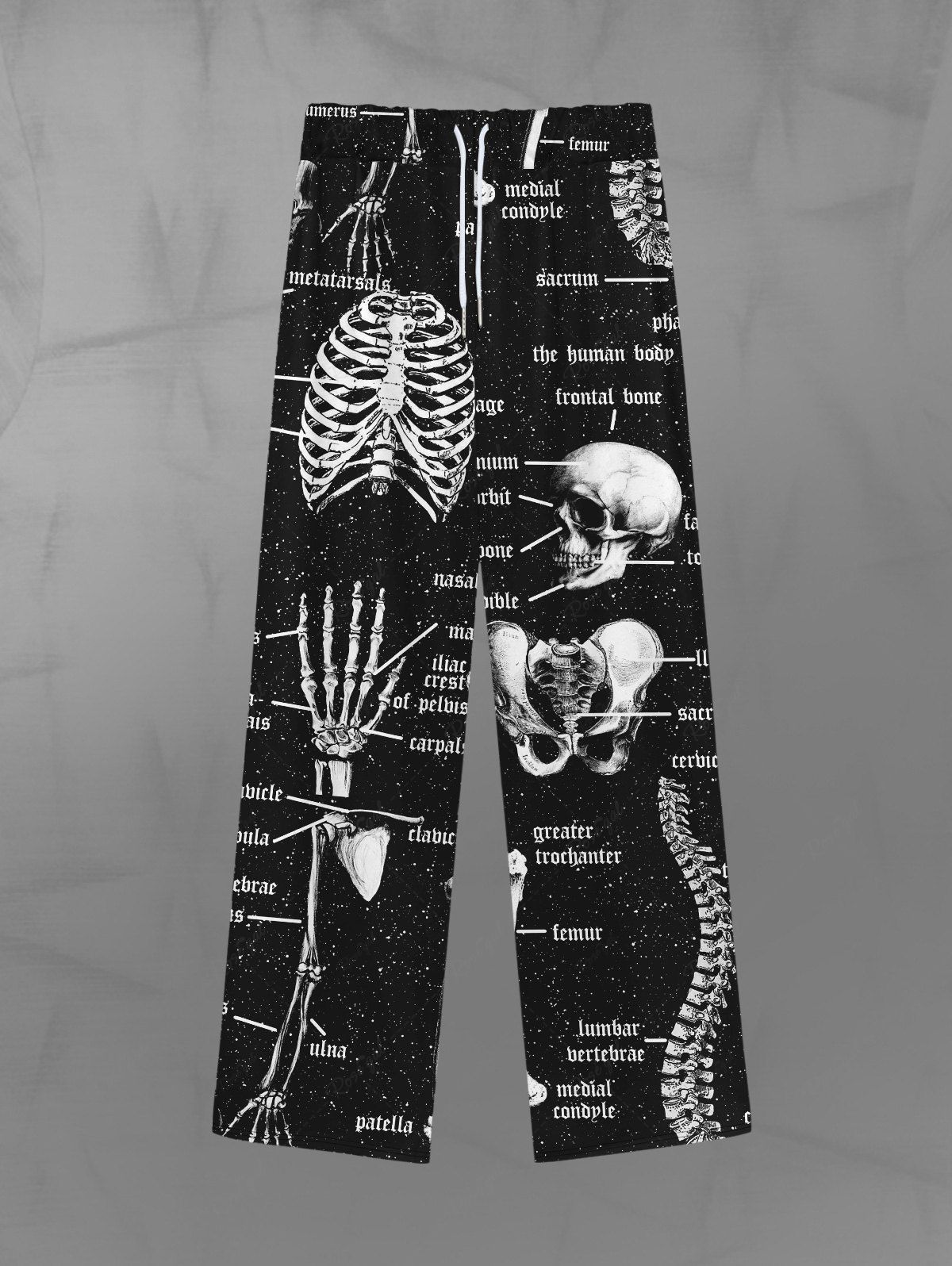 Affordable Gothic Skull Skeleton Structure Galaxy Letters Print Drawstring Wide Leg Sweatpants For Men  