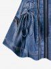 Plus Size Grommets Lace-up Zippers Denim 3D Print Rose Flower Lace Back Tank Top -  
