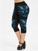 Gothic Distressed Glitter Butterfly Side Print Skinny Capri Leggings -  