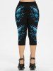 Gothic Distressed Glitter Butterfly Side Print Skinny Capri Leggings -  