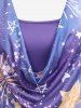 Plus Size Ombre Colorblock Galaxy Stars Sparkling Sequin Glitter 3D Print Ruched Plunge Neckline 2 In 1 T-shirt -  