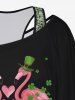 Plus Size Glitter Sparkling Sequins Print Racerback Tank Top and Crane Heart Four Leaf Clover Graphic St. Patrick's Day T-shirt Set -  