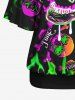 Plus Size Solid Racerback Tank Top and Skew Neck Batwing Sleeves Ombre Skulls Fire Print T-shirt Set -  