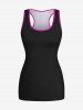 Plus Size Solid Racerback Tank Top and Skew Neck Batwing Sleeves Ombre Skulls Fire Print T-shirt Set -  