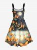 Plus Size Glitter Cat Moon Floral Butterfly Galaxy Printed Backless A Line Tank Dress -  
