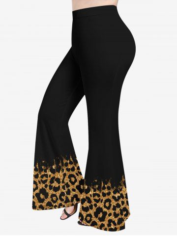 Plus Size Leopard Colorblock Print Flare Pants - BLACK - 6X