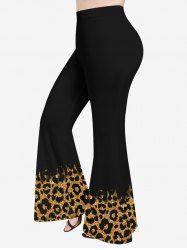 Plus Size Leopard Colorblock Print Flare Pants -  