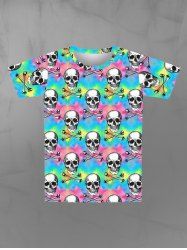 Gothic Skulls Bone Tie Dye Colorblock Print Short Sleeves T-shirt For Men -  