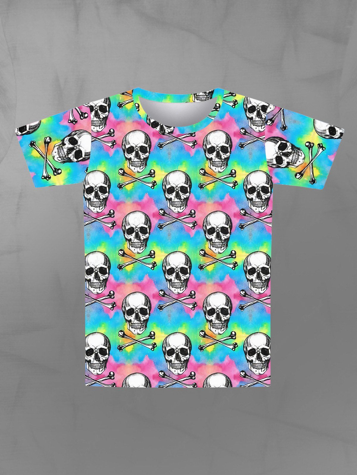 Discount Gothic Skulls Bone Tie Dye Colorblock Print Short Sleeves T-shirt For Men  
