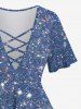 Galaxy Sparkling Sequin Glitter Jeans 3D Printed Lattice Crisscross Flare Sleeve T-shirt And Flare Pants Plus Size 70s 80s Outfit -  