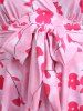 Maillot de Bain Superposé Noué Fleur Imprimée à Bretelle Fine de Grande Taille Une-Pièce - Rose clair L | US 12
