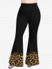 Plus Size Leopard Colorblock Print Flare Pants -  