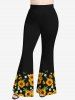 Plus Size Sunflower Daisy Print Pull On Flare Pants -  