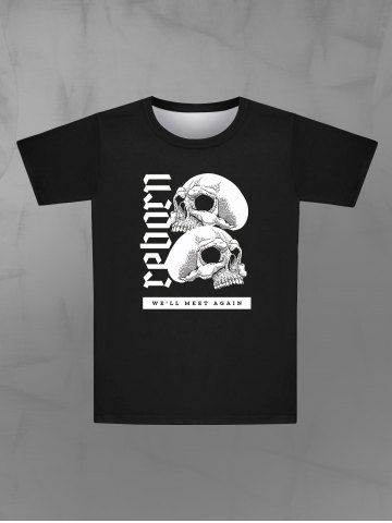 Gothic Crew Neck Skulls Letters Print Short Sleeves T-shirt For Men - BLACK - S