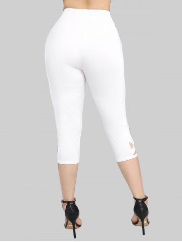 Plus Size Glitter Sparkling Rhinestone Buckle Solid Pockets Crisscross Hollow Out Side Skinny Capri Pants