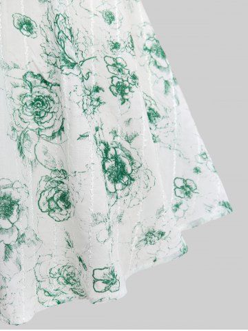 Plus Size Flutter Sleeves Pointelle Flower Embroidered Crisscross Strappy Ruffles Ruched Textured 2 in 1 Top