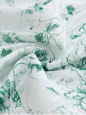 Plus Size Flutter Sleeves Pointelle Flower Embroidered Crisscross Strappy Ruffles Ruched Textured 2 in 1 Top