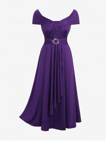 Plus Size Ruched Twist Tulip Hem Asymmetrical Dress With Transparent Shoulder Strap - PURPLE - L | US 12