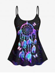 Attrape-Rêve Tankini Tendance avec Sangles Réglables Imprimé Plumes Colorées et Papillons (Couleur Arc-En-Ciel - Noir 3X